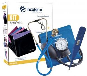 INCOTERM: Tecnologia, Inovação à Serviço dos Cuidados da sua Saúde! A qualidade que você já conhece em instrumentos de medição, agora acompanham os profissionais da saúde em todas as fases de sua carreira com O KIT ACADÊMICO com esfigmomanômetro, estetoscópio e Termômetro da Incoterm. Produtos INCOTERM que garantem precisão e eficiência nos cuidados da Saúde de seus Pacientes. Produtos que compõem o kit: Esfigmomanômetro Aneróide - EA100 • Prático; • Preciso; • Válvula de deflação precisa; • Gancho para fixação do manômetro no momento da medição. Estetoscópio Rappaport - ER100 • Fone biauricular; • Par de olivas flexíveis e emborrachadas; • Clips de aço cromado com ângulo anatômico; • Auscultação sensível e precisa; • Possui cinco tipos diferentes de auscultadores; • Uso adulto e pediátrico. Termômetro Clínico Digital Termo Med 1.0 • Memoriza a última medição; • Indicador sonoro; • À prova d'água.